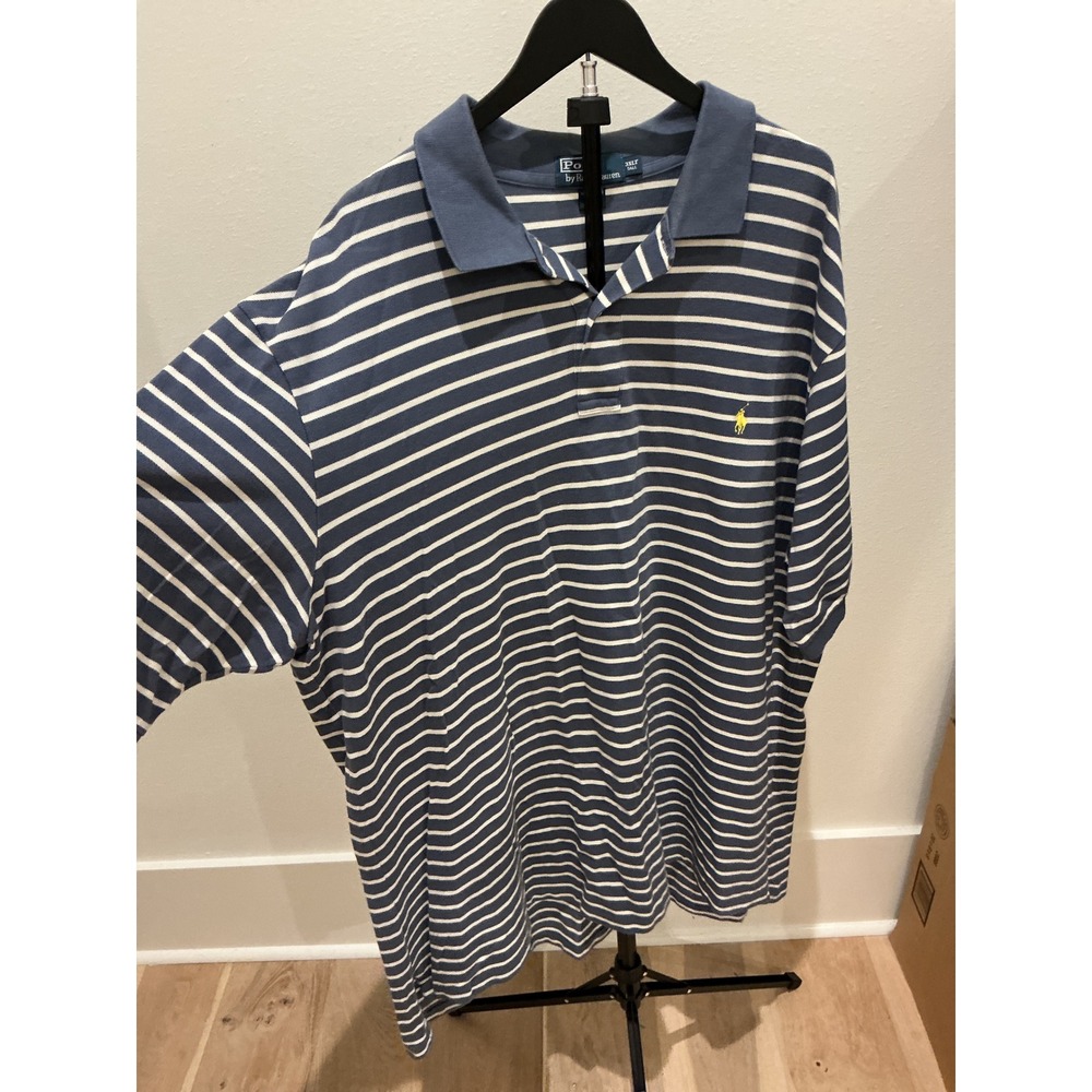Polo Ralph Lauren Mens 3XLT Tall Blue White Striped Pique Polo Shirt Yellow Pony